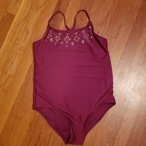 Girls Maroon One Piece Swimsuit